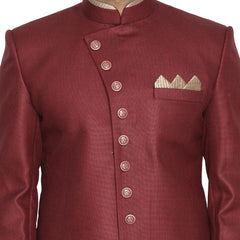 Men's Maroon Polyester Lurex Blend Sherwani Only Top