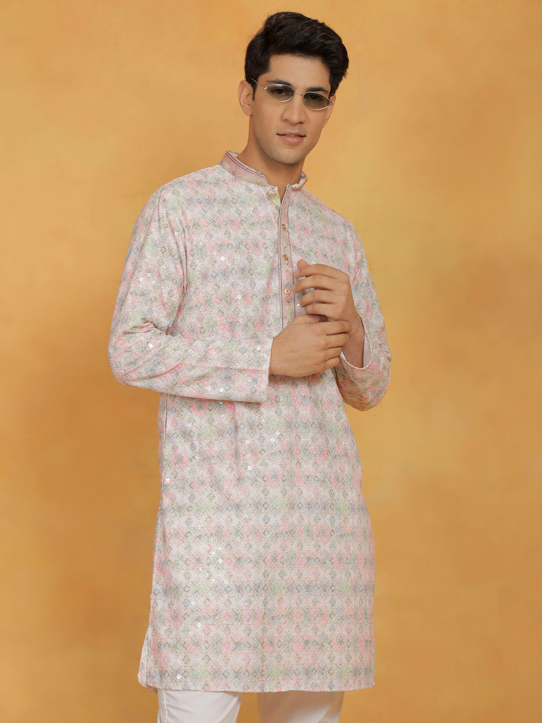 Men's Pink Cotton Blend Kurta