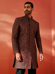 Men's Rust Silk Blend Sherwani Only Top