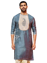 Men's Gray Silk Blend Kurta