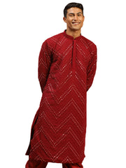 Men's Maroon Georgette Kurta Pyjama Set