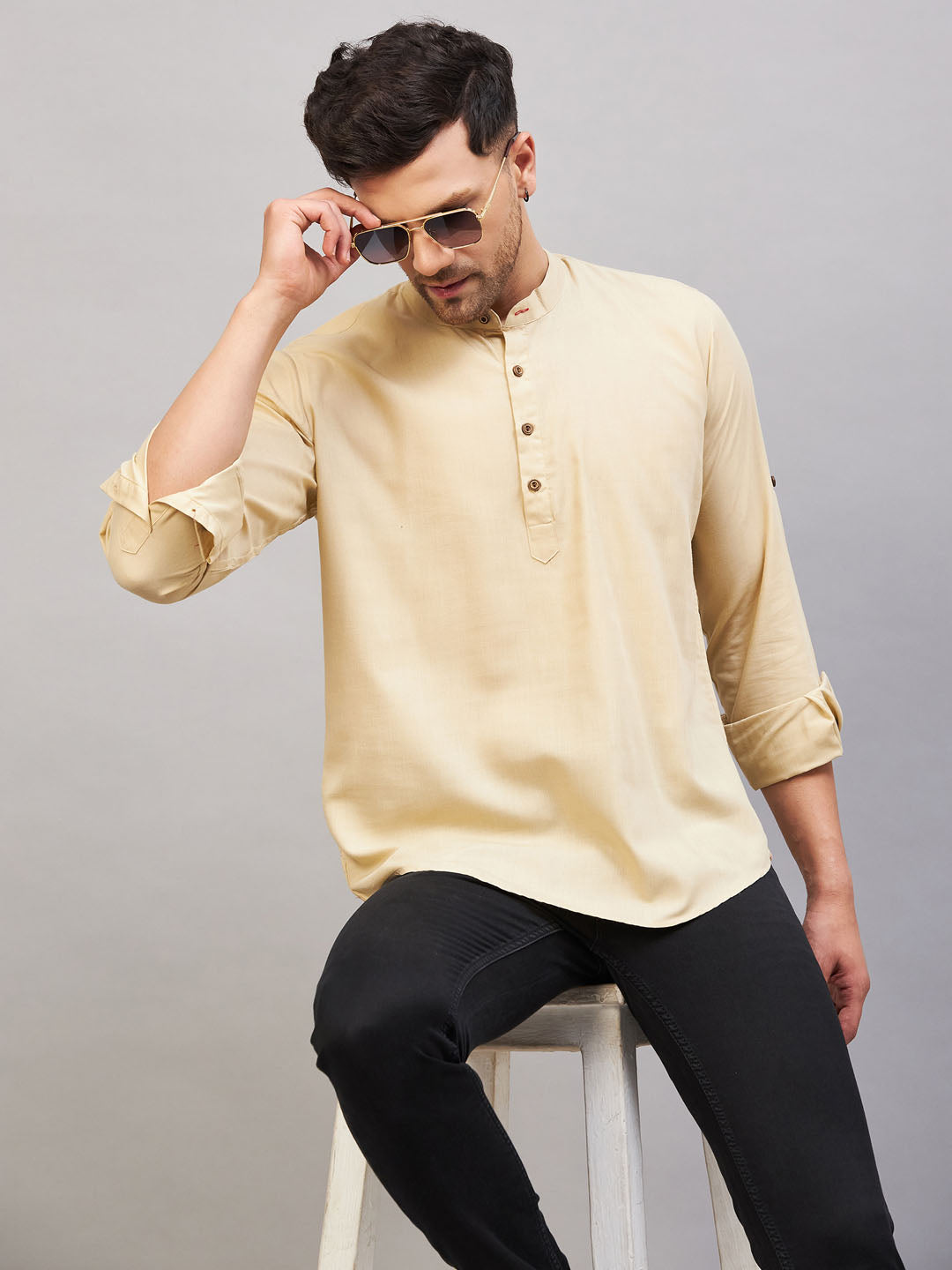 Men's Cream Cotton Blend Kurta