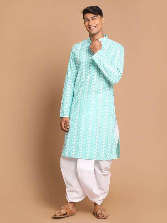 Men's Green Pure Cotton Kurta And Dhoti Set