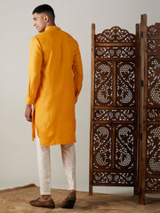 Men's Yellow Cotton Blend Kurta