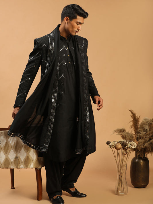 Men's Black Viscose Ethnic Combo Set