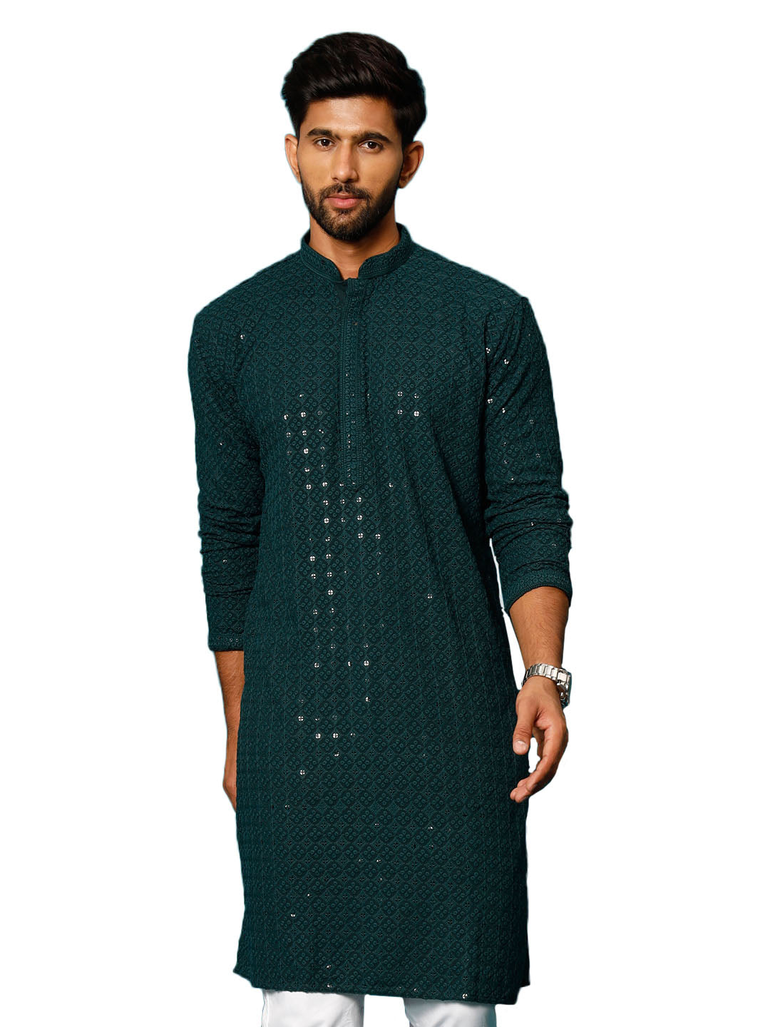 Men's Green Rayon Cotton Kurta