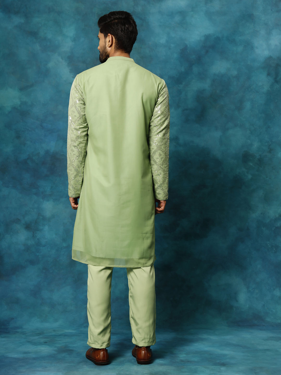 Men's Mint Green Georgette Kurta Pyjama Set