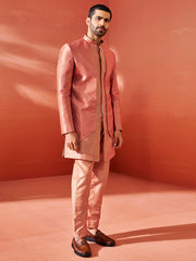 Men's Rust Silk Blend Sherwani Set