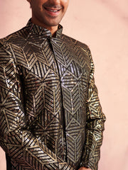 Men's Black Georgette Sherwani Set