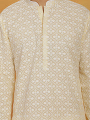 Men's Yellow And White Cotton Kurta And Pyjama Set