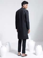 Men's Black Cotton Silk Kurta And Pyjama Set