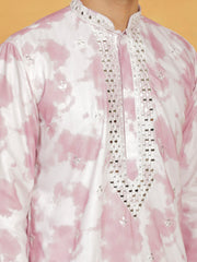 Men's Pink And Cream Cotton Blend Kurta And Pyjama Set