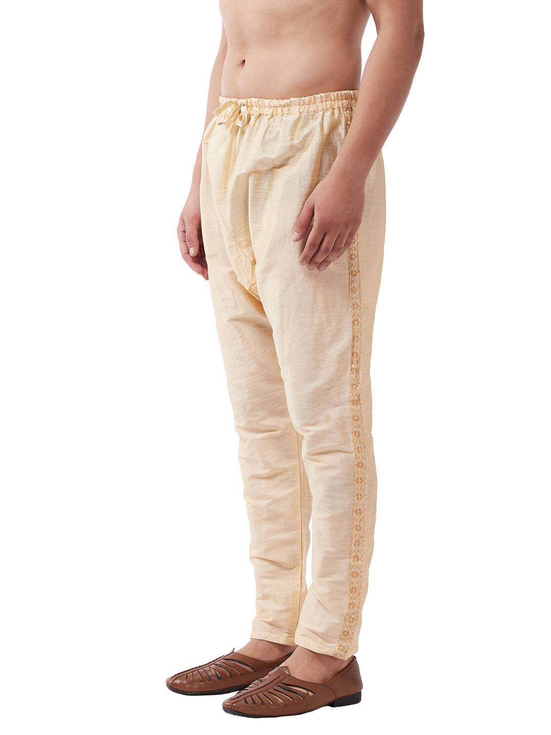 Men's Gold Silk Blend Embroidered Pyjama