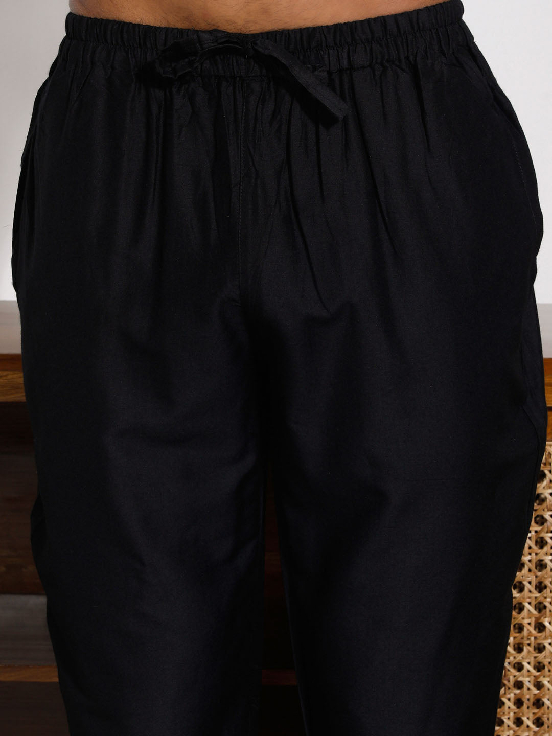 Men's Black Cotton Kurta Pyjama Set