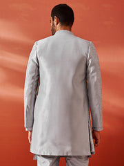 Men's Silver Silk Blend Sherwani Only Top