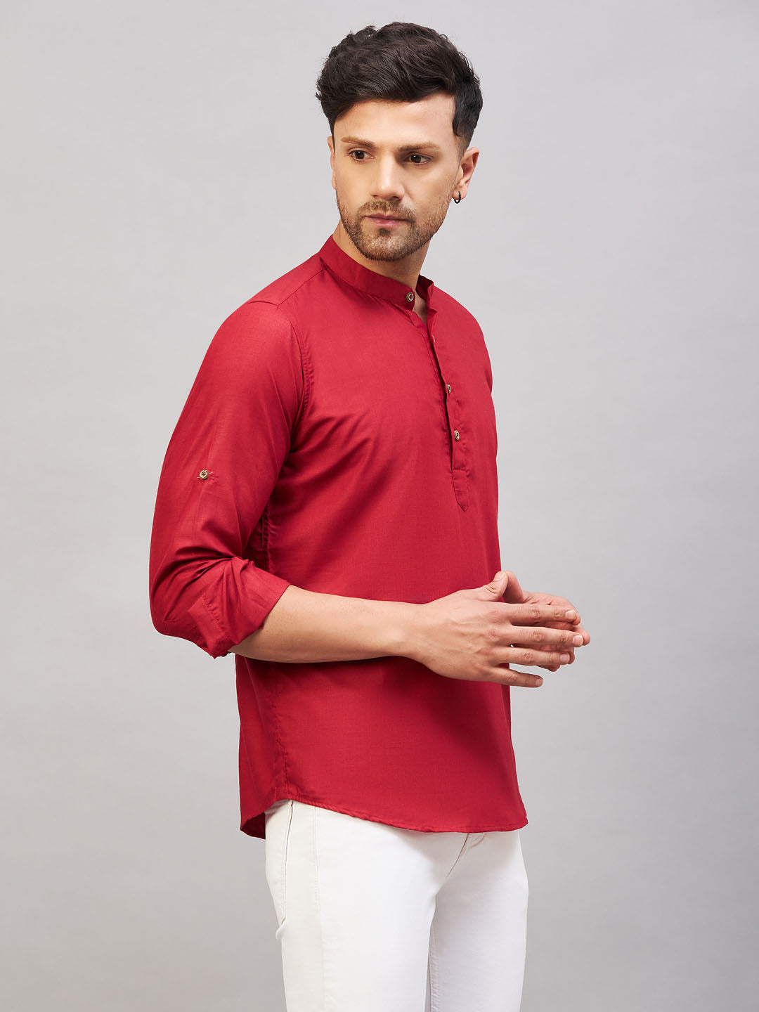 Men's Maroon Cotton Blend Kurta