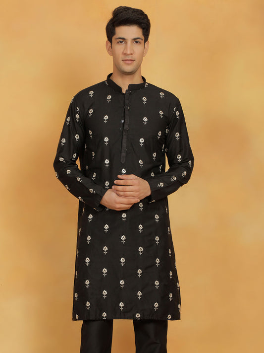 Men's Black Cotton Blend Kurta