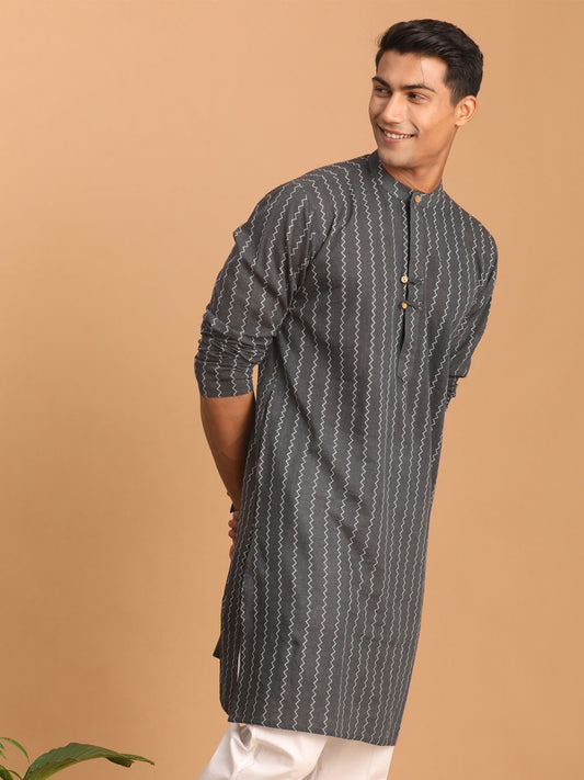 Men's Grey Cotton Kurta