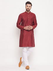 Men Maroon Silk Blend Kurta