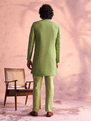 Men's Mint Green Georgette Sherwani Set