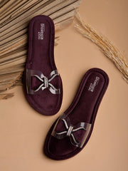 Shoetopia Stylish Embellished Maroon Flats For Women