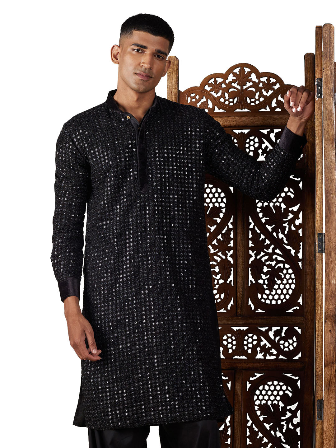 Men's Black Georgette Kurta