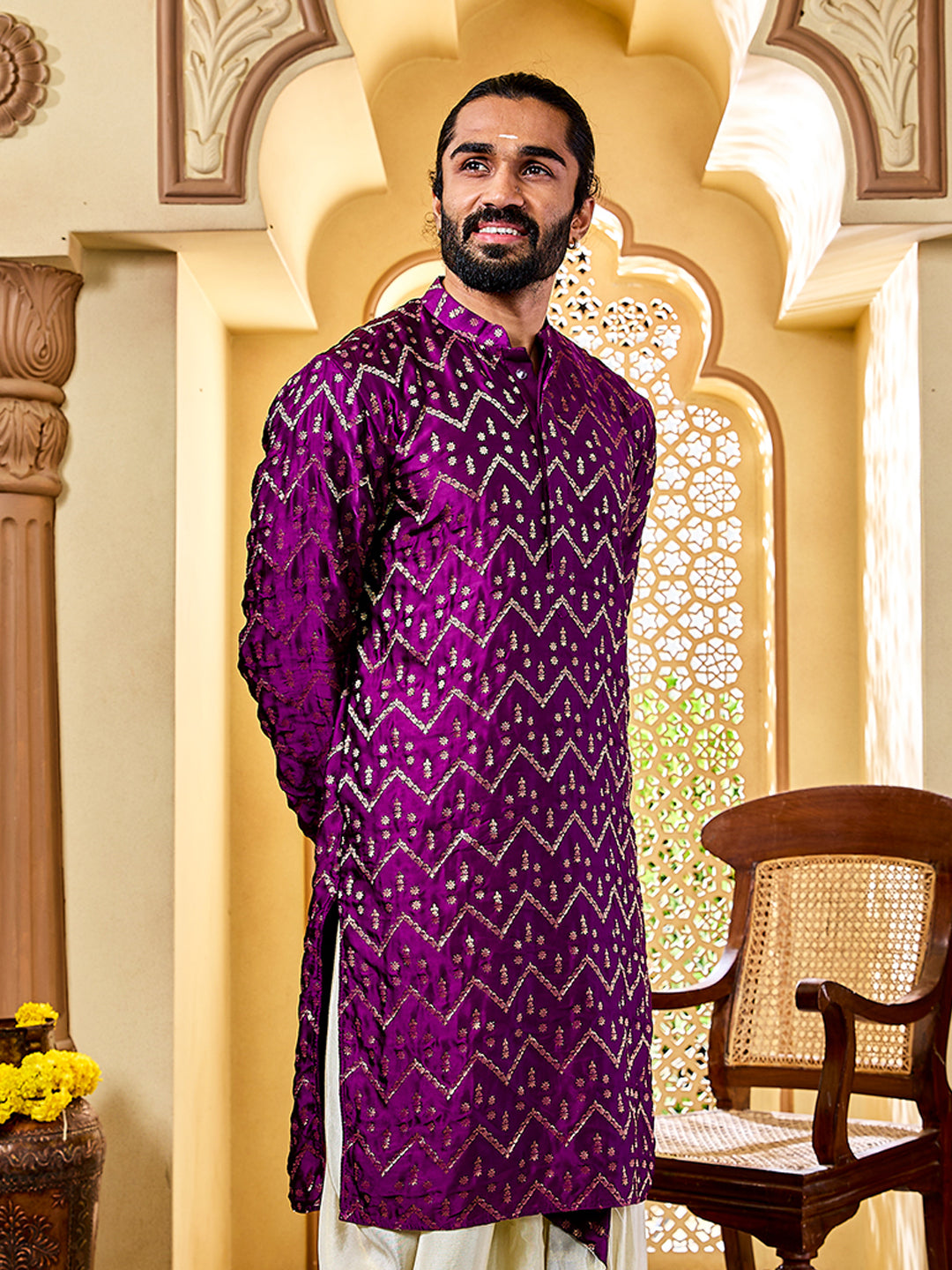 Men's Purple Silk Blend Kurta