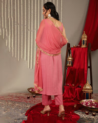 women Mauve Straight Kurta With Tonal  Bottom & Dupatta