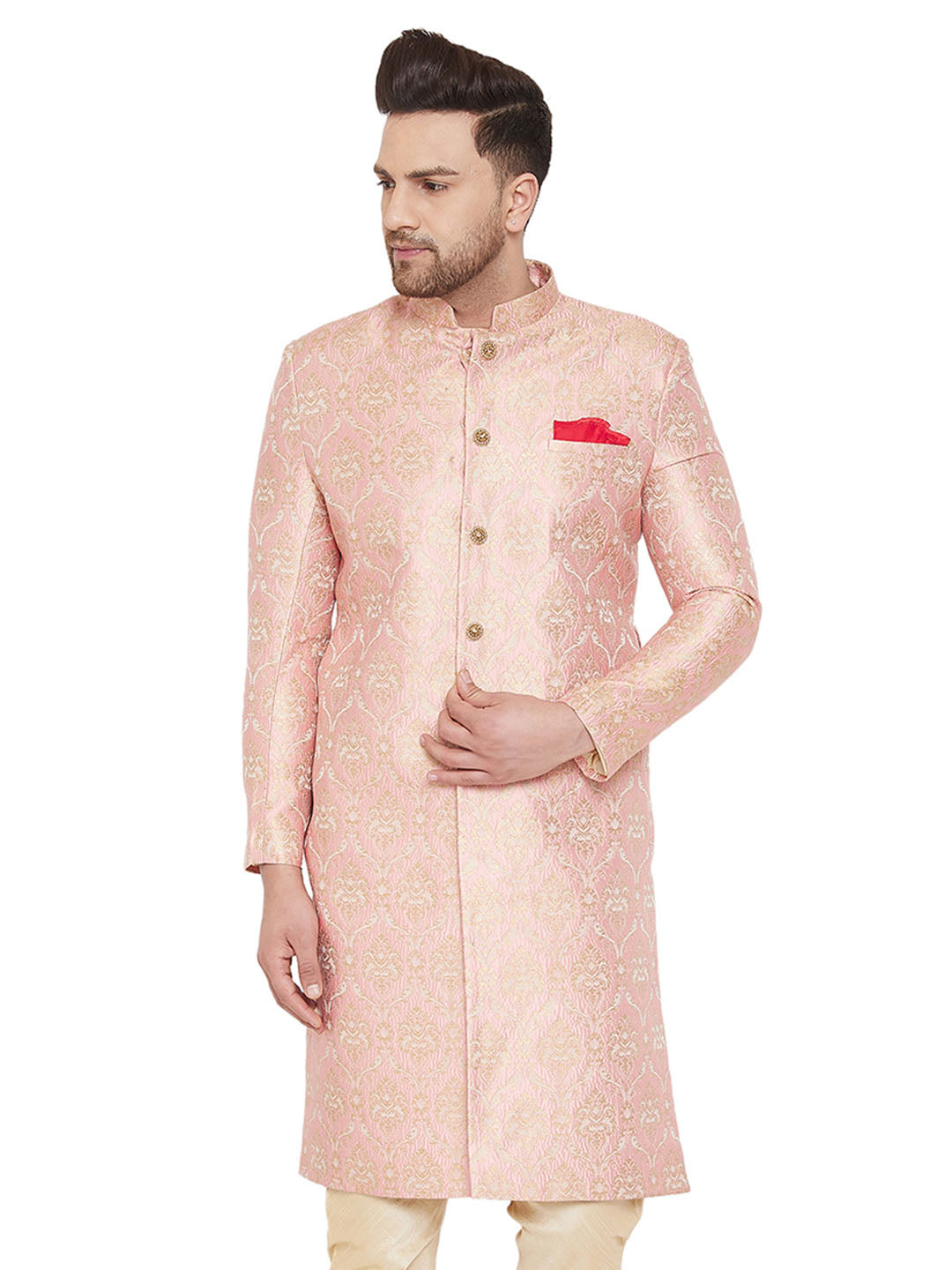 Men's Pink Silk Blend Sherwani Only Top