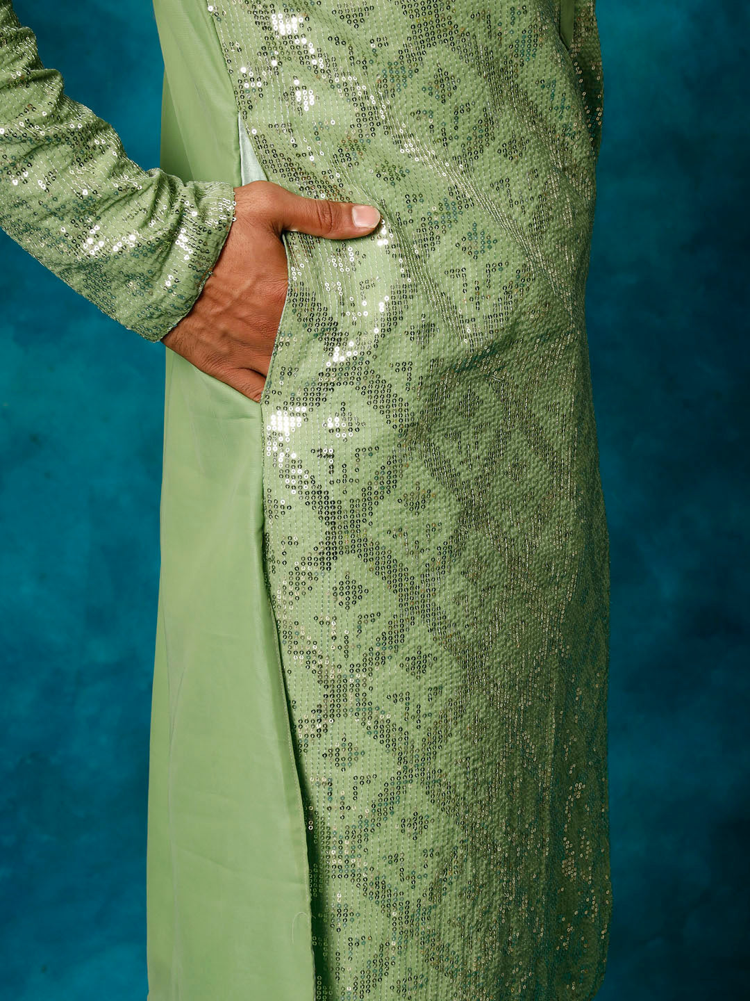 Men's Mint Green Georgette Kurta