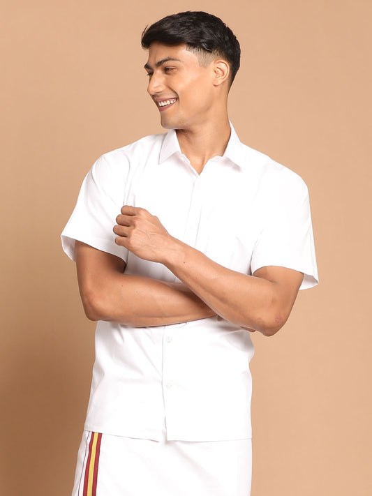 Men's White Cotton Ethnic Shirt