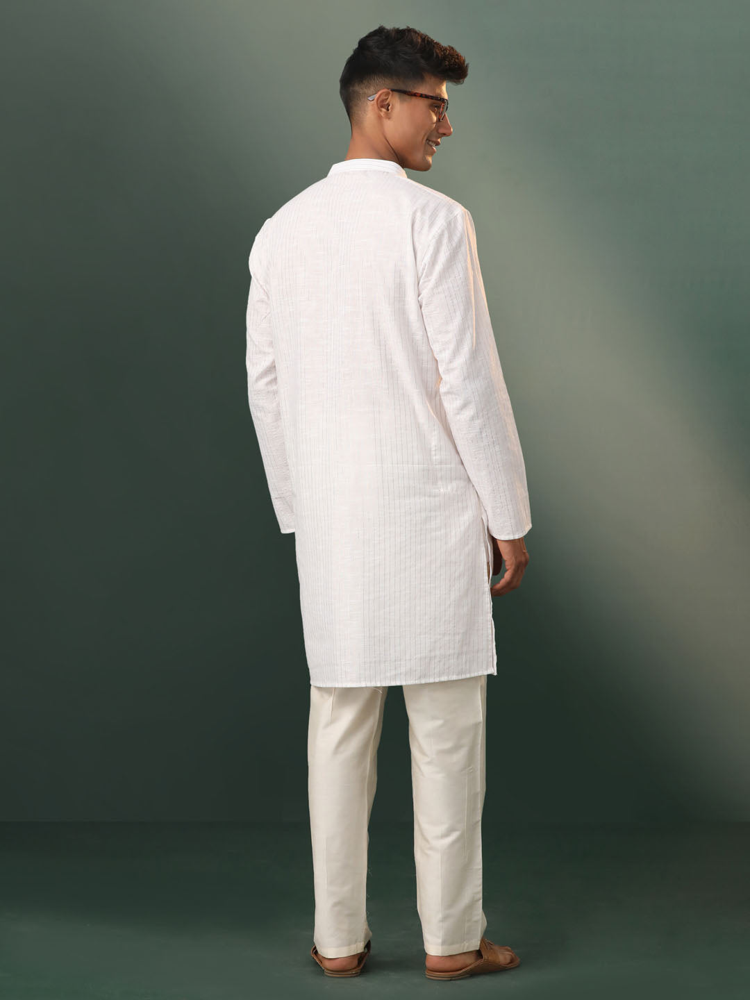 Men's White Cotton Kurta Pyjama Set