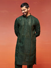 Men's Bottle Green Silk Blend Kurta