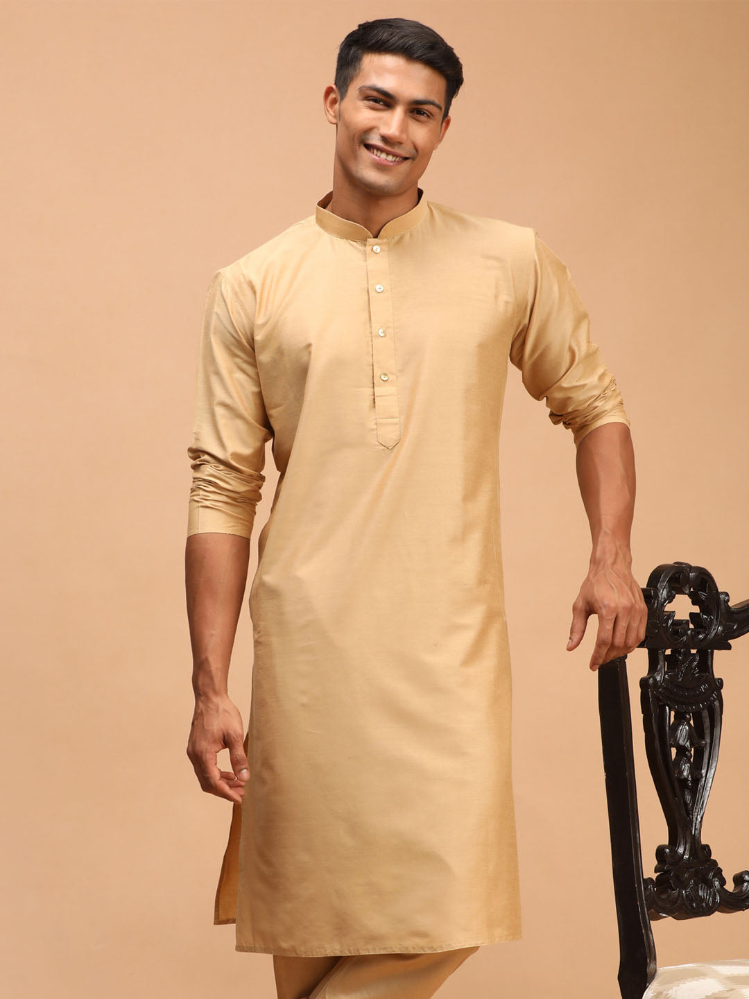 Men's Rose Gold Viscose Kurta