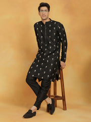 Men's Black Cotton Blend Kurta