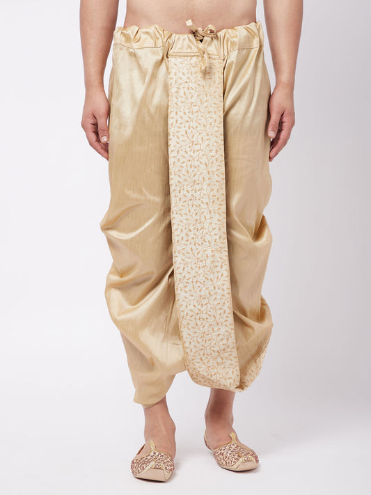 Men's Gold Silk Blend Embroidered Dhoti