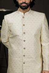 Men's Cream Viscose Sherwani Set