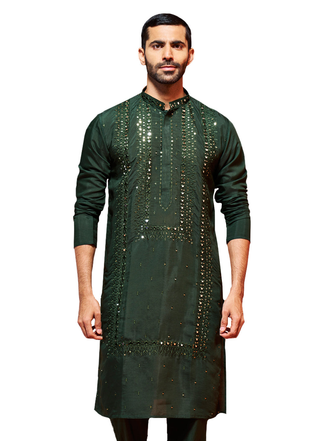 Men's Bottle Green Silk Blend Kurta