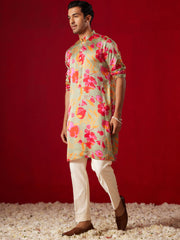 Men's Green Cotton blend Kurta Pyjama Set