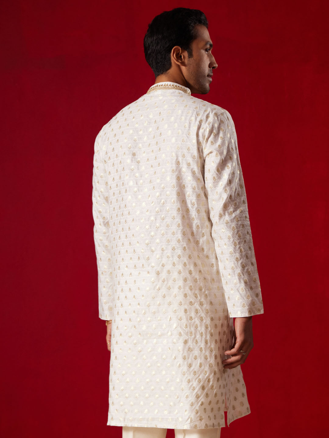 Men's Cream Silk Blend Kurta