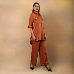 Rust Coloured Satin Co Ord Set Top