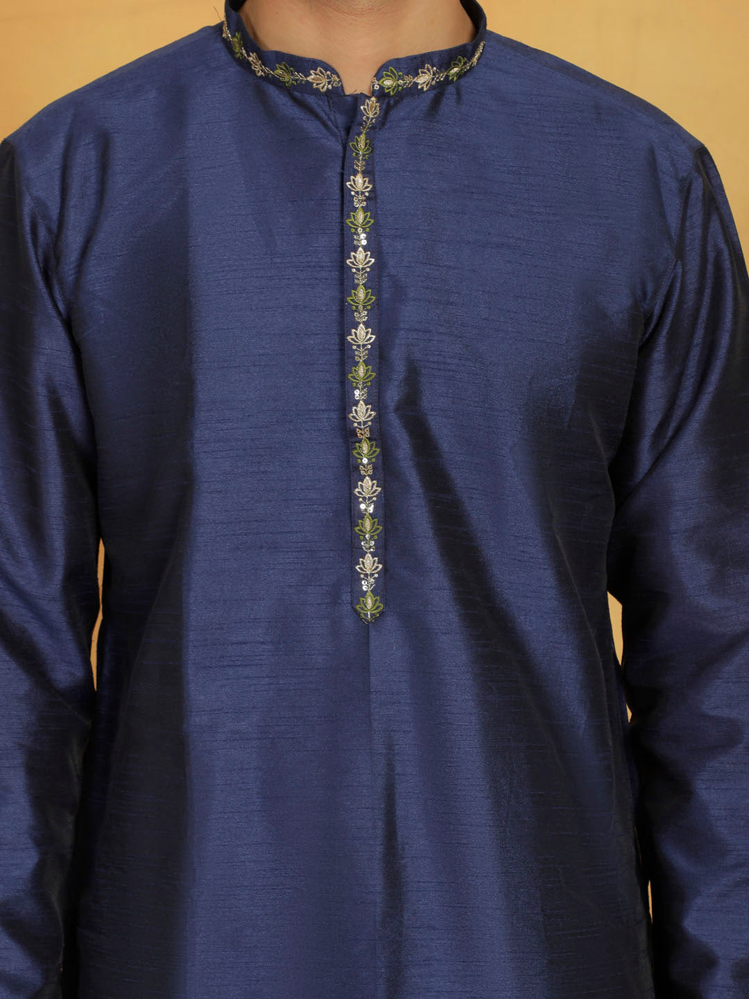 Men's Navy Blue Dupion Silk Kurta