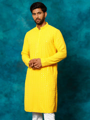 Men's Yellow Rayon Cotton Kurta