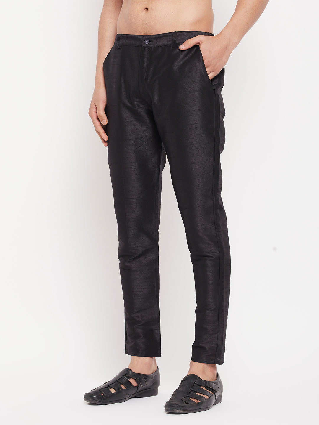 Men's Black Silk Blend Pant Style Pyjama