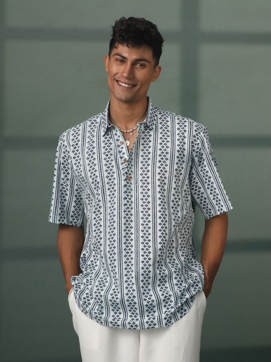 Men's Indigo Blue Cotton Short Kurta