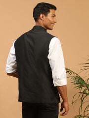 Men's Black Mirror Work Nehru Jacket