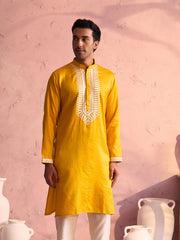 Men's Yellow Moonga Silk Kurta