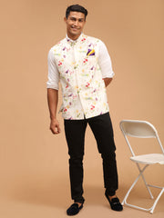 Men's Cream Floral Nehru Jacket