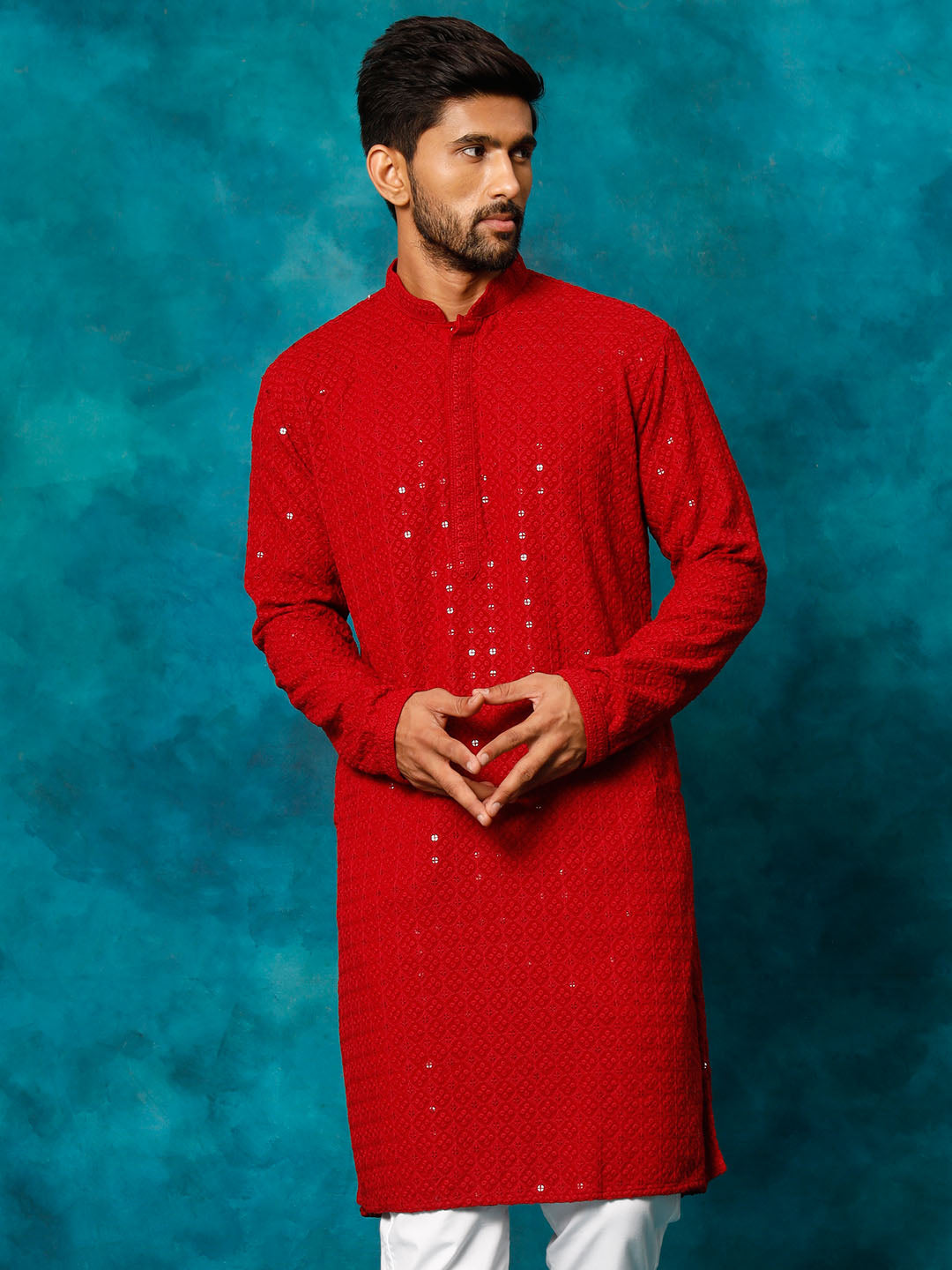 Men's Maroon Rayon Cotton Kurta