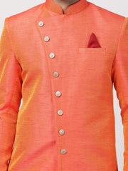 Men's Orange Silk Blend Sherwani Only Top